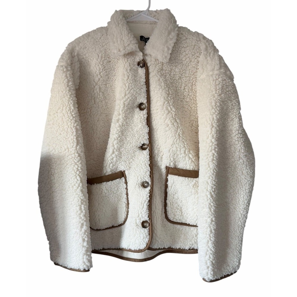 J Crew Faux Sherpa Barn Jacket Ivory Women's Size Large